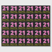 Leuke roze strepen "21"; Gelukkige 21e verjaardag; Cadeaupapier (Vlak)