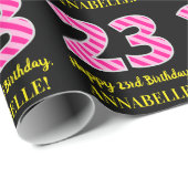 Leuke roze strepen "23"; Gelukkige 23e verjaardag; Cadeaupapier (Rol Hoek)