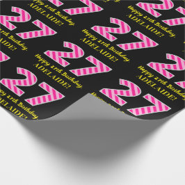Leuke Roze Strepen "27"; Gelukkig 27e Verjaardag;  Cadeaupapier