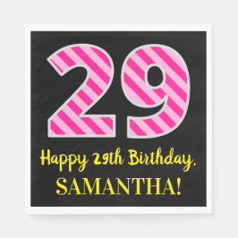 Leuke roze strepen "29"; Gelukkige 29e verjaardag; Servet