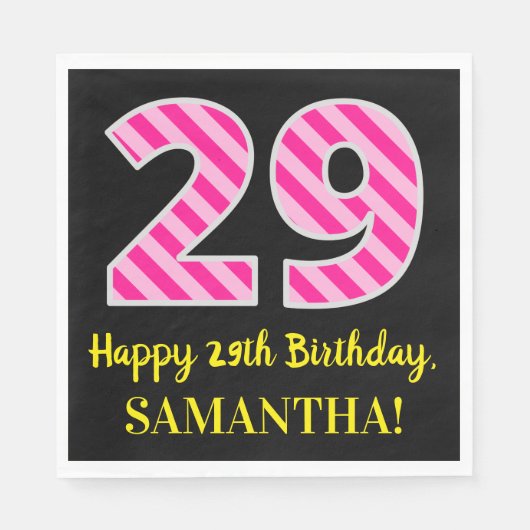 Leuke roze strepen "29"; Gelukkige 29e verjaardag; Servet (Voorkant)