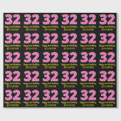 Leuke roze strepen "32"; Gelukkige 32e verjaardag; Cadeaupapier (Vlak)