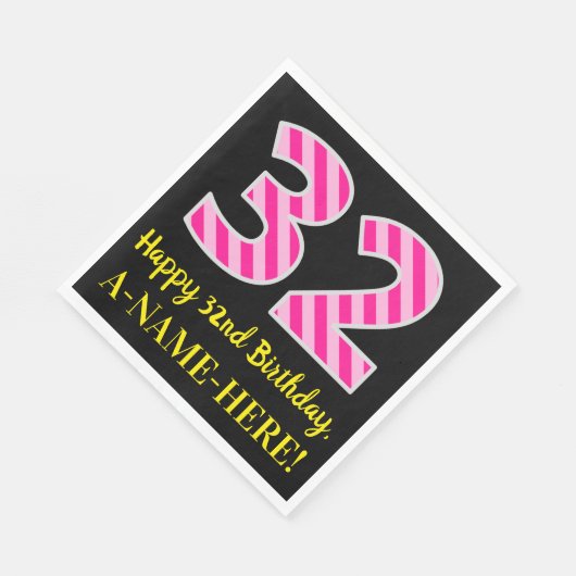Leuke roze strepen "32"; Gelukkige 32e verjaardag; Servet (Hoek)