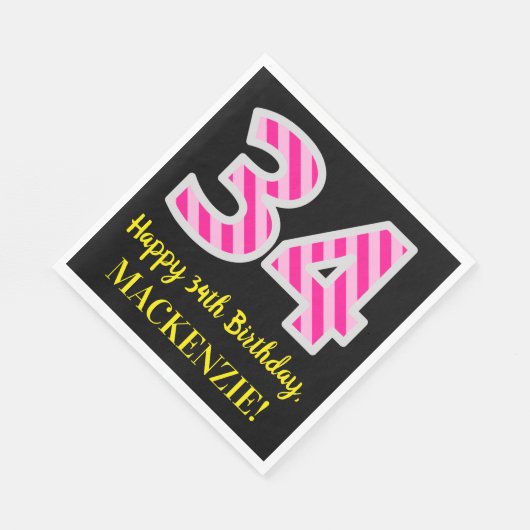 Leuke roze strepen "34"; Gelukkige 34e verjaardag; Servet (Hoek)
