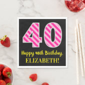 Leuke roze strepen "40"; Gelukkige 40e verjaardag; Servet (Insitu)