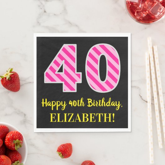 Leuke roze strepen "40"; Gelukkige 40e verjaardag; Servet (Insitu)