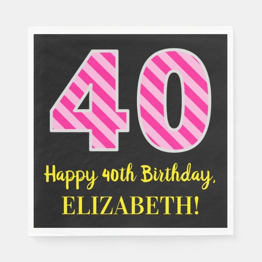 Leuke roze strepen "40"; Gelukkige 40e verjaardag; Servet (Voorkant)