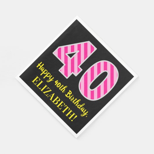 Leuke roze strepen "40"; Gelukkige 40e verjaardag; Servet (Hoek)