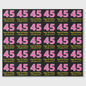 Leuke roze strepen "45"; Gelukkige 45e verjaardag; Cadeaupapier (Vlak)