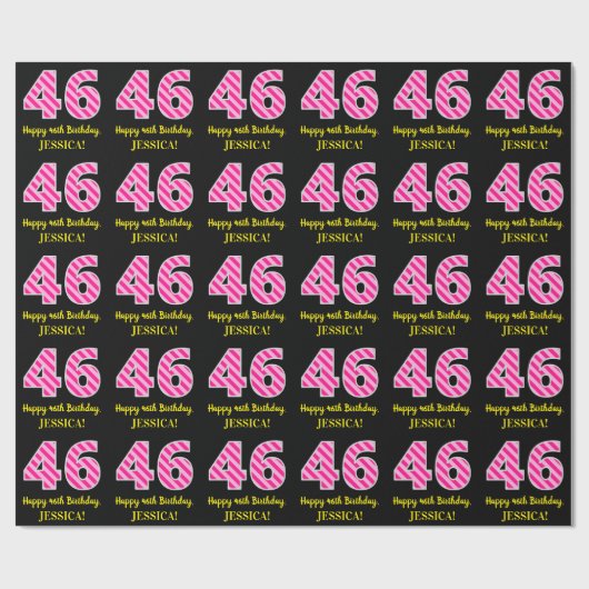 Leuke roze strepen "46"; Gelukkige 46e verjaardag; Cadeaupapier (Vlak)