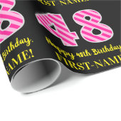 Leuke roze strepen "48"; Gelukkige 48ste verjaarda Cadeaupapier (Rol Hoek)