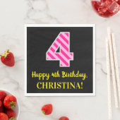 Leuke roze strepen "4"; Gelukkige 4e verjaardag; N Servet (Insitu)