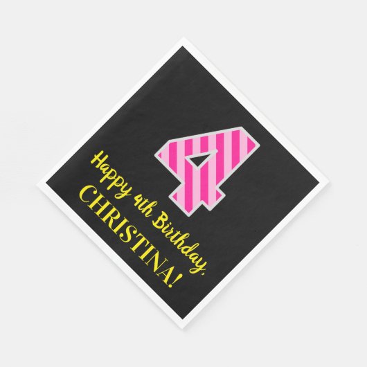 Leuke roze strepen "4"; Gelukkige 4e verjaardag; N Servet (Hoek)