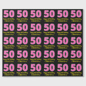 Leuke roze strepen "50"; Gelukkige 50e verjaardag; Cadeaupapier (Vlak)