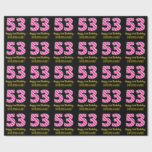 Leuke roze strepen "53"; Gelukkige 53e verjaardag; Cadeaupapier (Vlak)