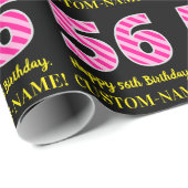 Leuke roze strepen "56"; Gelukkige 56e verjaardag; Cadeaupapier (Rol Hoek)