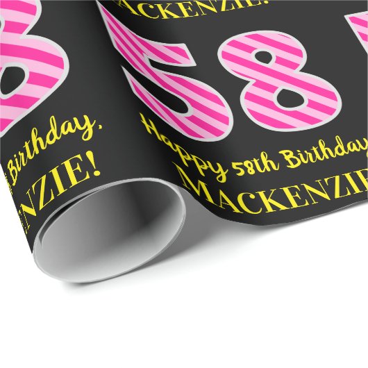 Leuke roze strepen "58"; Gelukkige 58ste verjaarda Cadeaupapier (Rol Hoek)