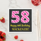 Leuke roze strepen "58"; Gelukkige 58ste verjaarda Servet (Insitu)