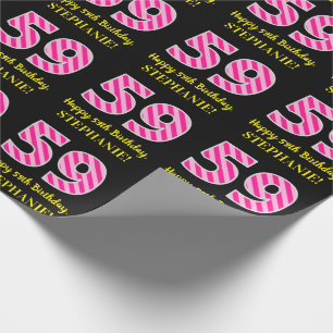 Leuke roze strepen "59"; Gelukkig 59e verjaardag;  Cadeaupapier
