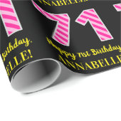 Leuke roze strepen "71"; Gelukkige 71e verjaardag; Cadeaupapier (Rol Hoek)