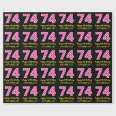 Leuke roze strepen "74"; Gelukkige 74e verjaardag; Cadeaupapier (Vlak)