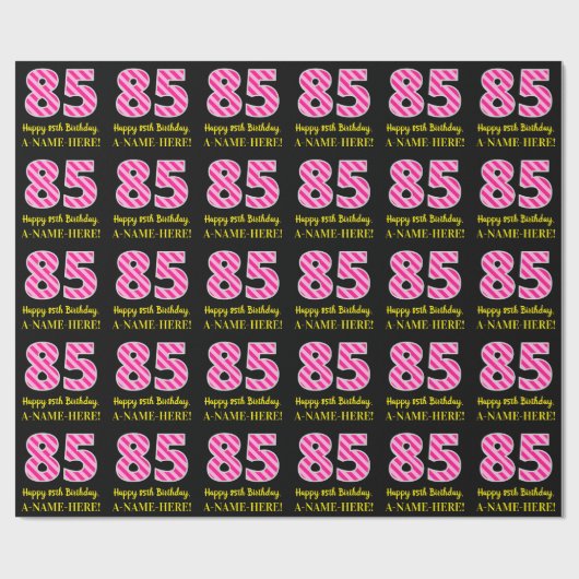 Leuke roze strepen "85"; Gelukkige 85e verjaardag; Cadeaupapier (Vlak)