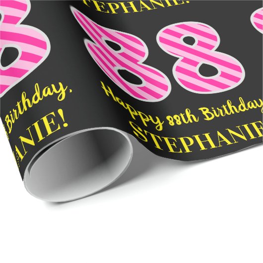 Leuke roze strepen "88"; Gelukkige 88ste verjaarda Cadeaupapier (Rol Hoek)