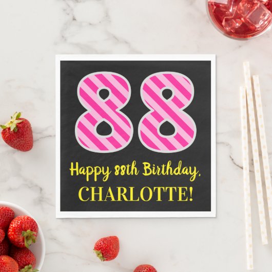 Leuke roze strepen "88"; Gelukkige 88ste verjaarda Servet (Insitu)