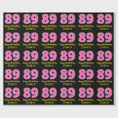 Leuke roze strepen "89"; Gelukkige 89e verjaardag; Cadeaupapier (Vlak)
