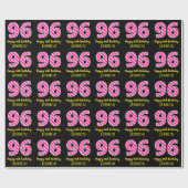 Leuke roze strepen "96"; Gelukkige 96e verjaardag; Cadeaupapier (Vlak)