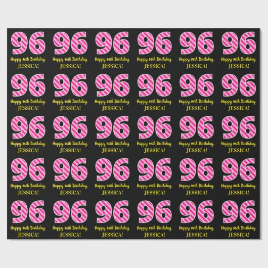 Leuke roze strepen "96"; Gelukkige 96e verjaardag; Cadeaupapier (Vlak)