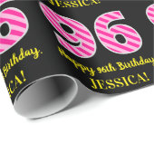 Leuke roze strepen "96"; Gelukkige 96e verjaardag; Cadeaupapier (Rol Hoek)