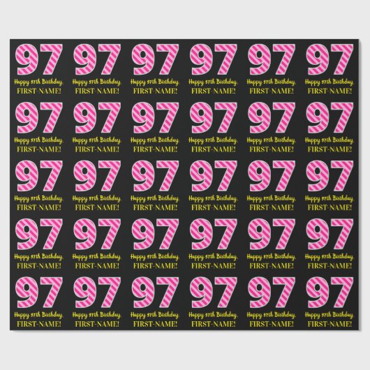 Leuke roze strepen "97"; Gelukkige 97e verjaardag; Cadeaupapier (Vlak)