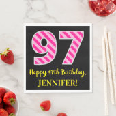 Leuke roze strepen "97"; Gelukkige 97e verjaardag; Servet (Insitu)