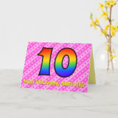 Leuke roze strepen, harten, regenboog # 10e verjaa kaart (Gele Bloem)
