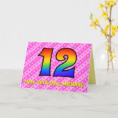 Leuke roze strepen, harten, regenboog # 12e verjaa kaart (Gele Bloem)