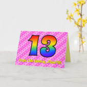 Leuke roze strepen, harten, regenboog # 13e verjaa kaart (Gele Bloem)