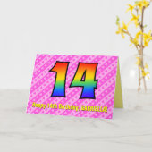 Leuke roze strepen, harten, regenboog # 14e verjaa kaart (Gele Bloem)