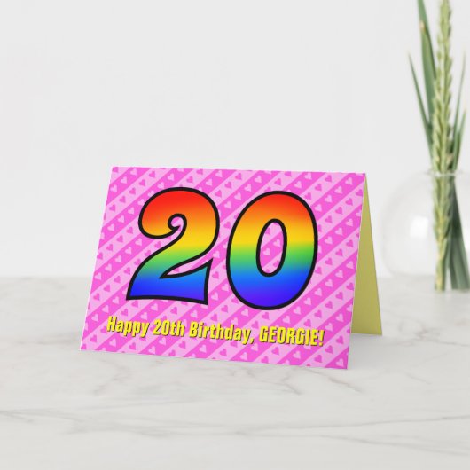 Leuke roze strepen, harten, regenboog # 20ste verj kaart (Voorkant)