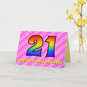 Leuke roze strepen, harten, regenboog # 21ste verj kaart (Gele Bloem)