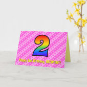 Leuke Roze Strepen, Harten, Regenboog # 2e Verjaar Kaart (Gele Bloem)