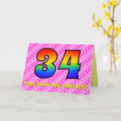 Leuke roze strepen, harten, regenboog # 34e verjaa kaart (Gele Bloem)