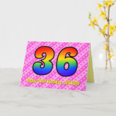 Leuke roze strepen, harten, regenboog # 36e verjaa kaart (Gele Bloem)