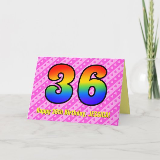 Leuke roze strepen, harten, regenboog # 36e verjaa kaart (Voorkant)