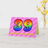 Leuke roze strepen, harten, regenboog # 39e verjaa kaart (Gele Bloem)