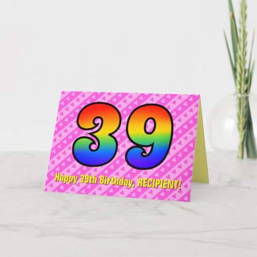 Leuke roze strepen, harten, regenboog # 39e verjaa kaart (Voorkant)