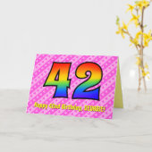Leuke roze strepen, harten, regenboog # 42e verjaa kaart (Gele Bloem)