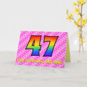 Leuke roze strepen, harten, regenboog # 47e verjaa kaart (Gele Bloem)