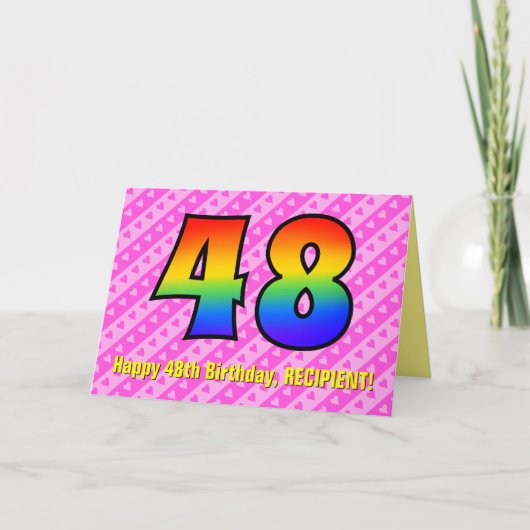 Leuke roze strepen, harten, regenboog # 48ste verj kaart (Voorkant)
