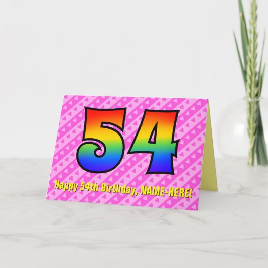 Leuke Roze Strepen, Harten, Regenboog # 54e Verjaa Kaart (Voorkant)